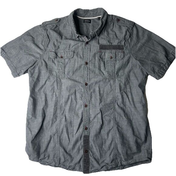 Buffalo David Bitton Short Sleeve Shirt Grey L Casual Button - Picture 1 of 7
